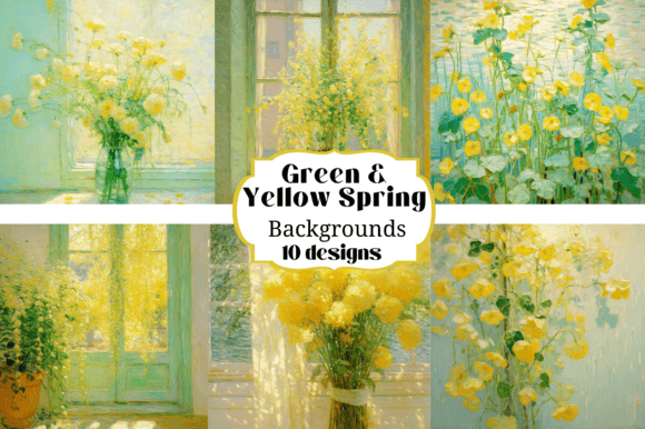 10 Spring Backgrounds Green & Yellow: Fresh Digital Papers