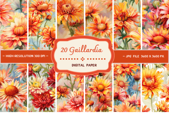 Bold & Sunny: Gaillardia Flowers Digital Backgrounds for Creative Projects