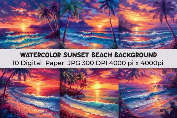 Elevate Your Brand with Watercolor Sunset Beach Backgrounds