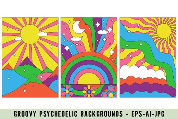 Groovy Psychedelic Backgrounds Set: Your Portal to Retro-Modern Design