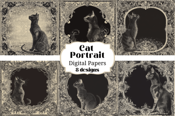 Stunning Cat Portrait Digital Papers for Crafters