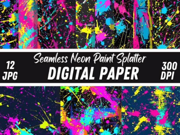 Unleash Creativity with Neon Paint Splatter Digital Papers