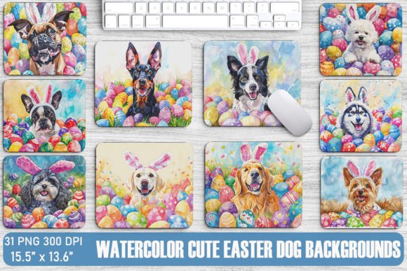 Watercolor Cute Easter Dog Backgrounds for Creative Projects