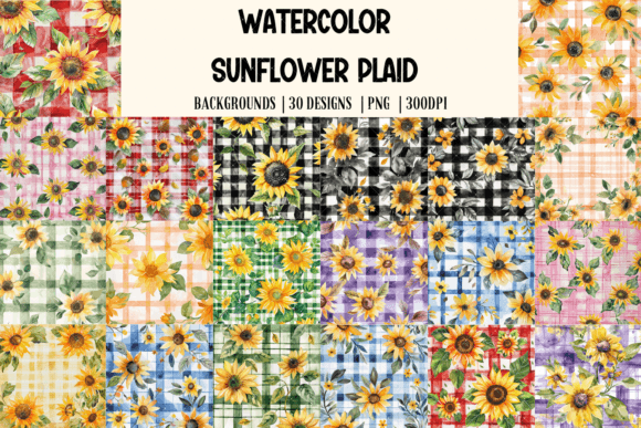 Watercolor Sunflower Plaid Backgrounds: A Creative Asset